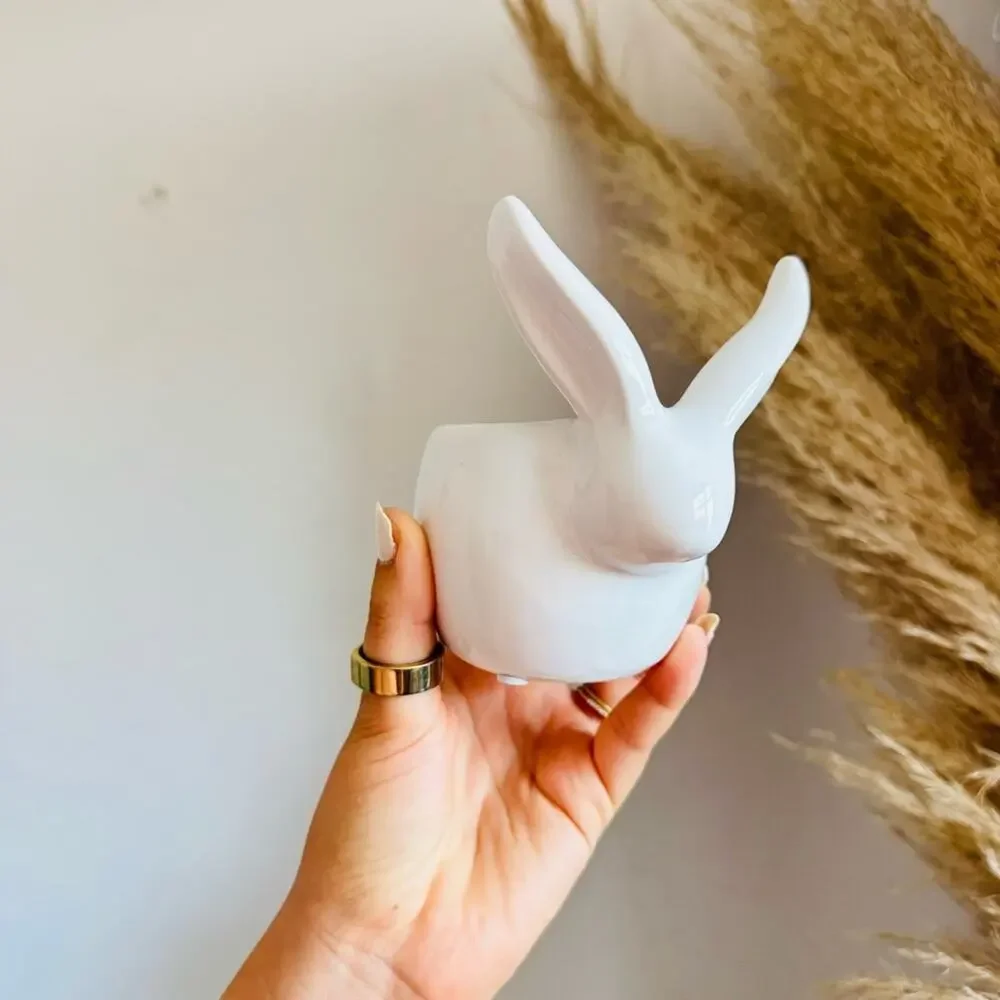 VINTAGE ANTHROPOLOGIE White Gloss Ceramic Bunny Rabbit Vase Planter Flower Pot